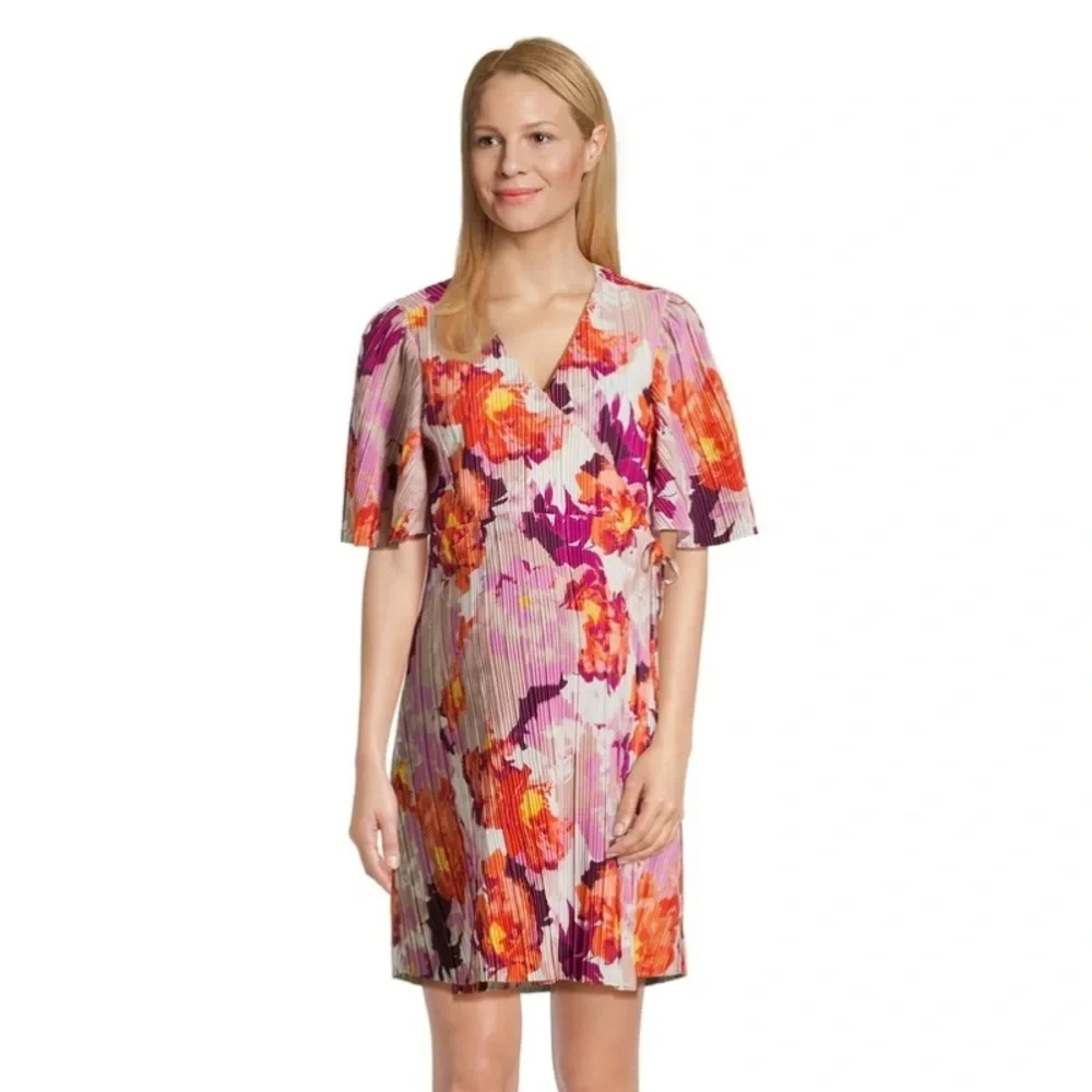 Destination Maternity Women's Wrap Dress with Flutter Sleeves - Picture 2 of 6